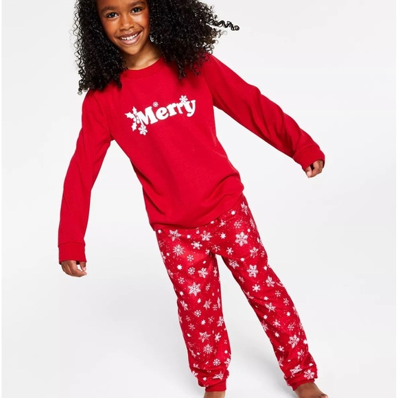 Family Pajamas Matching Kid's Merry Snowflake Mix It Family Pajama Set 10-12 - Picture 3 of 3